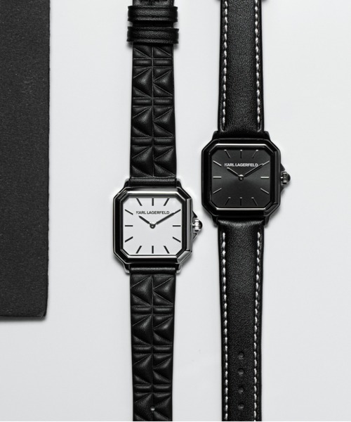 KARL LAGERFELD（カールラガーフェルド）の「「KARL LAGERFELD/カール・ラガーフェルド」スクエア クラシック - キルティング ブラック レザー（アナログ腕時計・レディース・ブラック×ブラック/ブラック×ホワイト/ブラック×シルバー・FREE）」の14枚目の写真