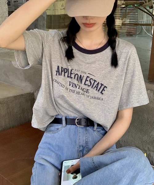Lace Ladies(レースレディース)の「配色 ロゴプリント クルーネック 半袖 Tシャツ(Tシャツ/カットソー・レディース・グレー/ブルー/ホワイト・M/XL)」の1枚目の写真