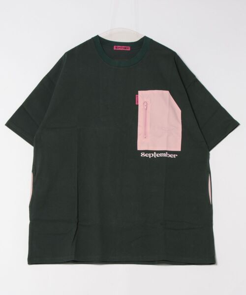September(セプテンバー)の「【SEPTEMBER(セプテンバー)】pocket bigtee(Tシャツ/カットソー・レディース・グリーン/ホワイト/ブラック・MEDIUM/SMALL)」の1枚目の写真
