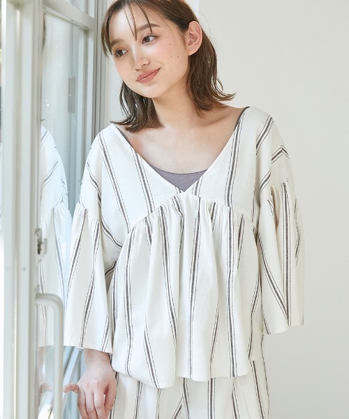 新品未使用　ジェラートピケ　ホワイト グレー ストライプ ルームウェア gelato pique｜ジェラート ピケのルームウェア/パジャマ