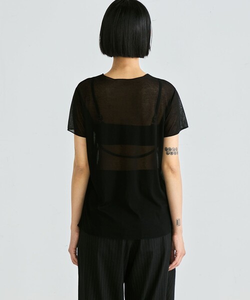 EDITION(エディション)の「シアーフライス ハーフスリーブトップス(Tシャツ/カットソー・レディース・ホワイト/ブラック・FREE)」の9枚目の写真