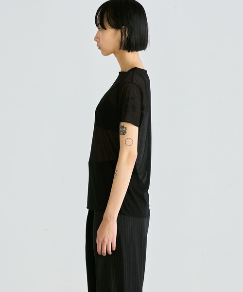 EDITION(エディション)の「シアーフライス ハーフスリーブトップス(Tシャツ/カットソー・レディース・ホワイト/ブラック・FREE)」の8枚目の写真