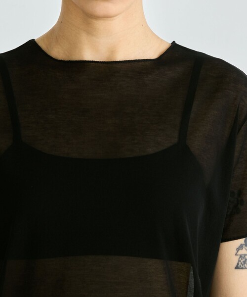 EDITION(エディション)の「シアーフライス ハーフスリーブトップス(Tシャツ/カットソー・レディース・ホワイト/ブラック・FREE)」の7枚目の写真