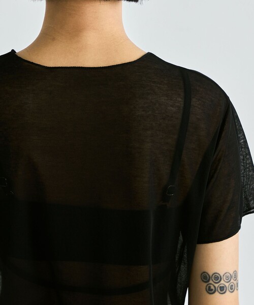 EDITION(エディション)の「シアーフライス ハーフスリーブトップス(Tシャツ/カットソー・レディース・ホワイト/ブラック・FREE)」の6枚目の写真