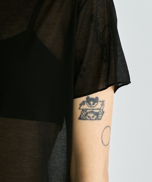 EDITION(エディション)の「シアーフライス ハーフスリーブトップス(Tシャツ/カットソー・レディース・ホワイト/ブラック・FREE)」の5枚目の写真