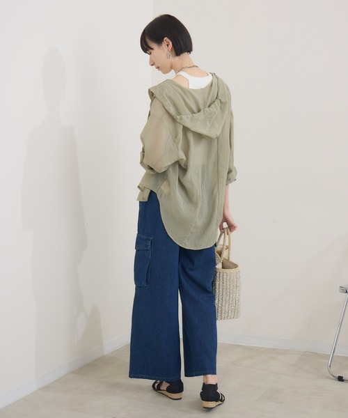 Paradise Picnic（パラダイスピクニック）の「フードシアーシャツ（シャツ/ブラウス・レディース・カーキ/ホワイト・FREE）」の16枚目の写真