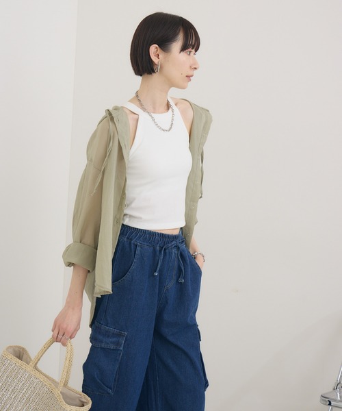 Paradise Picnic（パラダイスピクニック）の「フードシアーシャツ（シャツ/ブラウス・レディース・カーキ/ホワイト・FREE）」の18枚目の写真