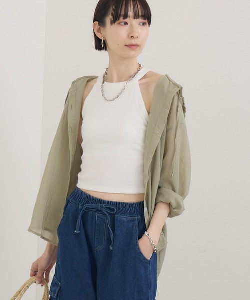 Paradise Picnic（パラダイスピクニック）の「フードシアーシャツ（シャツ/ブラウス・レディース・カーキ/ホワイト・FREE）」の19枚目の写真