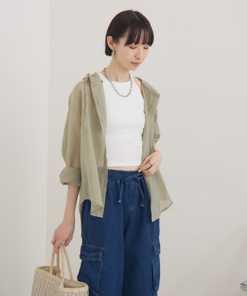 Paradise Picnic（パラダイスピクニック）の「フードシアーシャツ（シャツ/ブラウス・レディース・カーキ/ホワイト・FREE）」の20枚目の写真