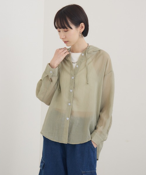 Paradise Picnic（パラダイスピクニック）の「フードシアーシャツ（シャツ/ブラウス・レディース・カーキ/ホワイト・FREE）」の21枚目の写真