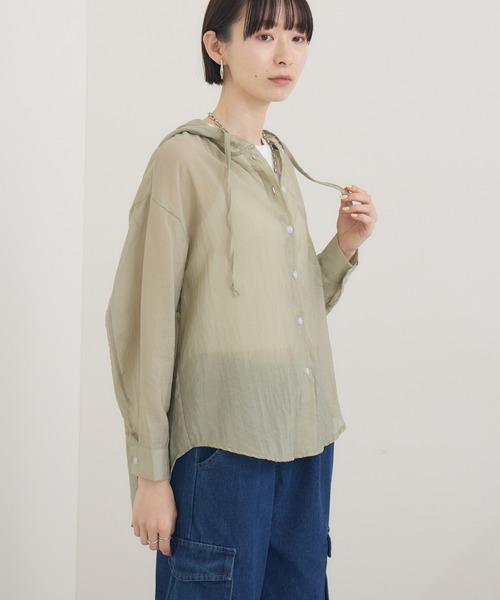 Paradise Picnic（パラダイスピクニック）の「フードシアーシャツ（シャツ/ブラウス・レディース・カーキ/ホワイト・FREE）」の22枚目の写真