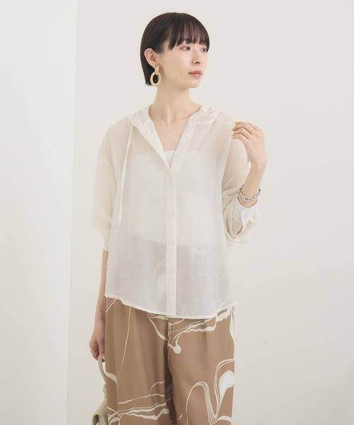 Paradise Picnic（パラダイスピクニック）の「フードシアーシャツ（シャツ/ブラウス・レディース・カーキ/ホワイト・FREE）」の9枚目の写真