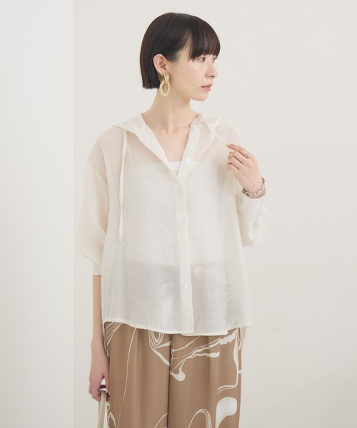 Paradise Picnic（パラダイスピクニック）の「フードシアーシャツ（シャツ/ブラウス・レディース・カーキ/ホワイト・FREE）」の11枚目の写真