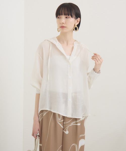 Paradise Picnic（パラダイスピクニック）の「フードシアーシャツ（シャツ/ブラウス・レディース・カーキ/ホワイト・FREE）」の12枚目の写真