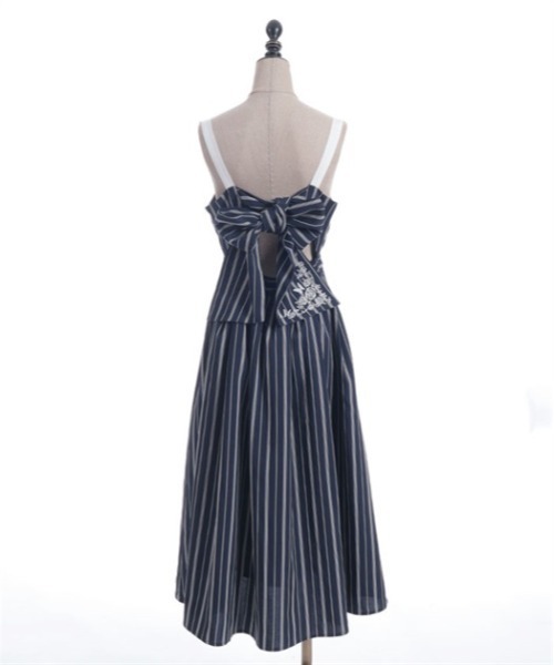 セール】蝶刺繍リボンストライプジャンパースカート（ワンピース