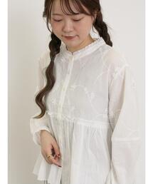 Samansa Mos2 | 3D刺繍切替ギャザーブラウス(シャツ/ブラウス)