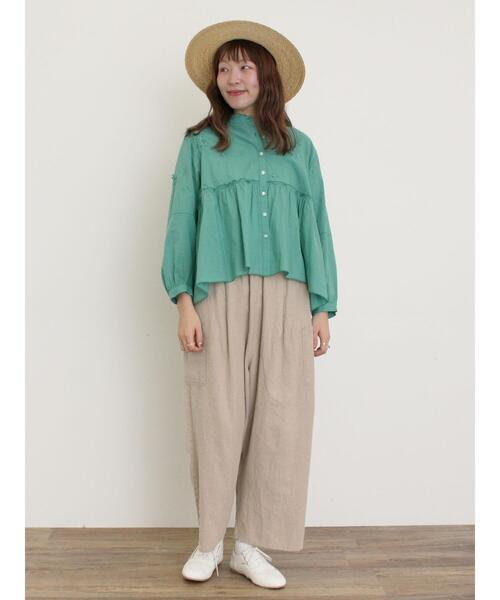 Samansa Mos2（サマンサ モスモス）の「3D刺繍切替ギャザーブラウス（シャツ/ブラウス・レディース・キナリ/グリーン/オフホワイト/ブラック・F）」の8枚目の写真