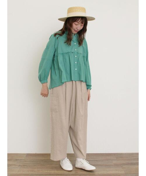 Samansa Mos2（サマンサ モスモス）の「3D刺繍切替ギャザーブラウス（シャツ/ブラウス・レディース・キナリ/グリーン/オフホワイト/ブラック・F）」の9枚目の写真
