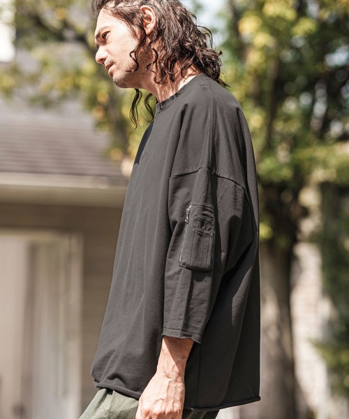 CAMBIO(カンビオ)の「mt9733- Zipper Neck 3-4 Sleeve Cut sew 半端袖カットソー(Tシャツ/カットソー・メンズ・ホワイト/ブラック/チャコール・S/M/L)」の6枚目の写真