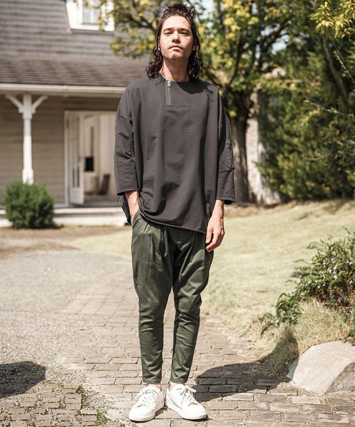 CAMBIO(カンビオ)の「mt9733- Zipper Neck 3-4 Sleeve Cut sew 半端袖カットソー(Tシャツ/カットソー・メンズ・ホワイト/ブラック/チャコール・S/M/L)」の8枚目の写真