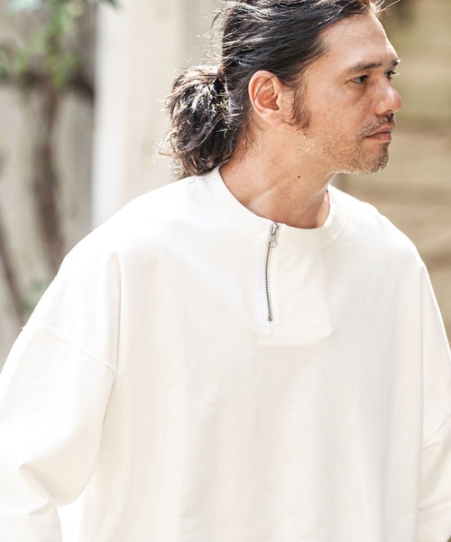 CAMBIO(カンビオ)の「mt9733- Zipper Neck 3-4 Sleeve Cut sew 半端袖カットソー(Tシャツ/カットソー・メンズ・ホワイト/ブラック/チャコール・S/M/L)」の9枚目の写真