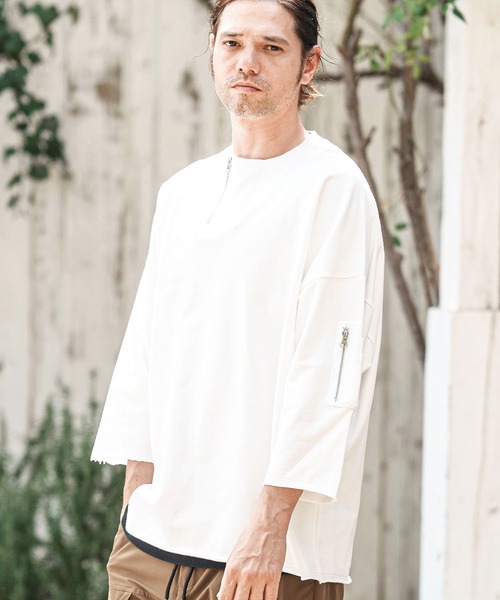 CAMBIO(カンビオ)の「mt9733- Zipper Neck 3-4 Sleeve Cut sew 半端袖カットソー(Tシャツ/カットソー・メンズ・ホワイト/ブラック/チャコール・S/M/L)」の10枚目の写真