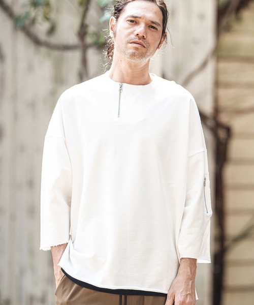 CAMBIO(カンビオ)の「mt9733- Zipper Neck 3-4 Sleeve Cut sew 半端袖カットソー(Tシャツ/カットソー・メンズ・ホワイト/ブラック/チャコール・S/M/L)」の11枚目の写真