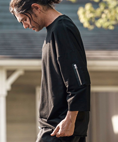 CAMBIO(カンビオ)の「mt9733- Zipper Neck 3-4 Sleeve Cut sew 半端袖カットソー(Tシャツ/カットソー・メンズ・ホワイト/ブラック/チャコール・S/M/L)」の17枚目の写真
