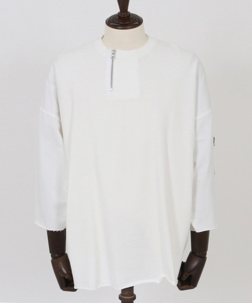 CAMBIO(カンビオ)の「mt9733- Zipper Neck 3-4 Sleeve Cut sew 半端袖カットソー(Tシャツ/カットソー・メンズ・ホワイト/ブラック/チャコール・S/M/L)」の20枚目の写真