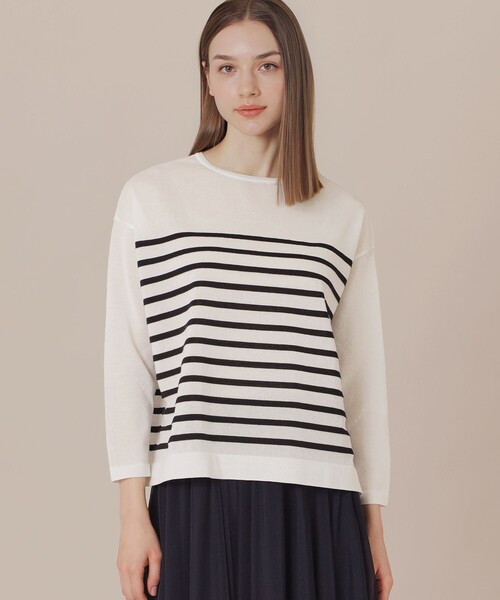 MACKINTOSH LONDON(マッキントッシュ ロンドン)の「【WEB・一部店舗限定】シースルーボーダーニットプルオーバー(ニット/セーター・レディース・グリーン系その他4/オフホワイト/ブラック・38)」の2枚目の写真