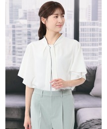 m.f.editorial | 【ストレッチ】m.f.エディトリアルレディース 配色ボウタイ 半袖比翼ブラウス(シャツ/ブラウス)