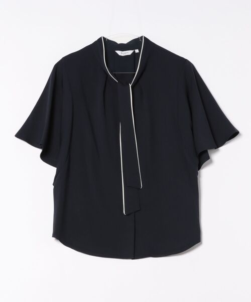 m.f.editorial（エムエフエディトリアル）の「【ストレッチ】m.f.エディトリアルレディース 配色ボウタイ 半袖比翼ブラウス（シャツ/ブラウス・レディース・ベージュ/ネイビー/ホワイト・MEDIUM/LARGE）」の17枚目の写真