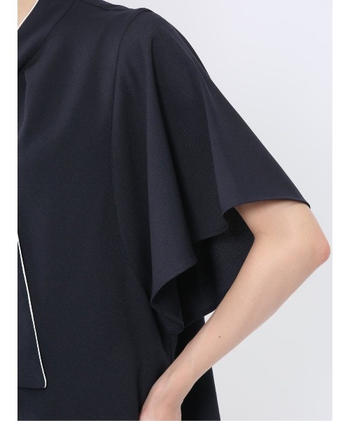 m.f.editorial（エムエフエディトリアル）の「【ストレッチ】m.f.エディトリアルレディース 配色ボウタイ 半袖比翼ブラウス（シャツ/ブラウス・レディース・ベージュ/ネイビー/ホワイト・MEDIUM/LARGE）」の22枚目の写真