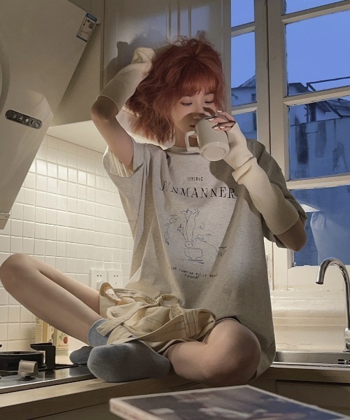 DIAVEL(ディアベル)の「カジュアル前プリント半袖Tシャツ(Tシャツ/カットソー・レディース・ライトグレー/ブラウン/ホワイト・M)」の2枚目の写真