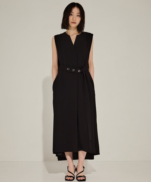 【新品】STUDIOUS バックサテンベルトドレス ブラック STUDIOUS/ステュディオス】Back Satin Belted Dress/バック