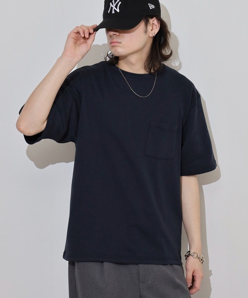 ACE（エース）の「無地ビッグシルエット接触冷感ポケット付き半袖Tシャツ（Tシャツ/カットソー・メンズ・ブラック/ネイビー/オフホワイト・S/L/LL/M）」の3枚目の写真