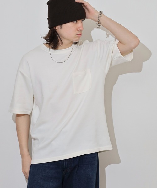 ACE（エース）の「無地ビッグシルエット接触冷感ポケット付き半袖Tシャツ（Tシャツ/カットソー・メンズ・ブラック/ネイビー/オフホワイト・S/L/LL/M）」の2枚目の写真