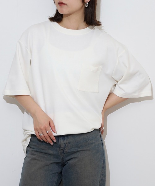 ACE（エース）の「無地ビッグシルエット接触冷感ポケット付き半袖Tシャツ（Tシャツ/カットソー・メンズ・ブラック/ネイビー/オフホワイト・S/L/LL/M）」の4枚目の写真