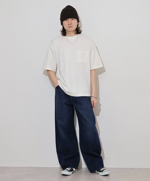 ACE（エース）の「無地ビッグシルエット接触冷感ポケット付き半袖Tシャツ（Tシャツ/カットソー・メンズ・ブラック/ネイビー/オフホワイト・S/L/LL/M）」の19枚目の写真