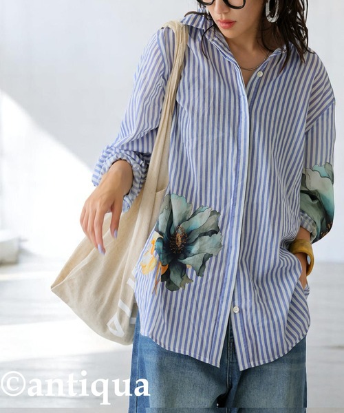 antiqua(アンティカ)の「花柄ストライプシャツ(シャツ/ブラウス・レディース・ブルー・ONESIZE)」の6枚目の写真