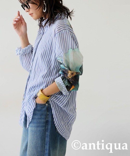 antiqua(アンティカ)の「花柄ストライプシャツ(シャツ/ブラウス・レディース・ブルー・ONESIZE)」の8枚目の写真