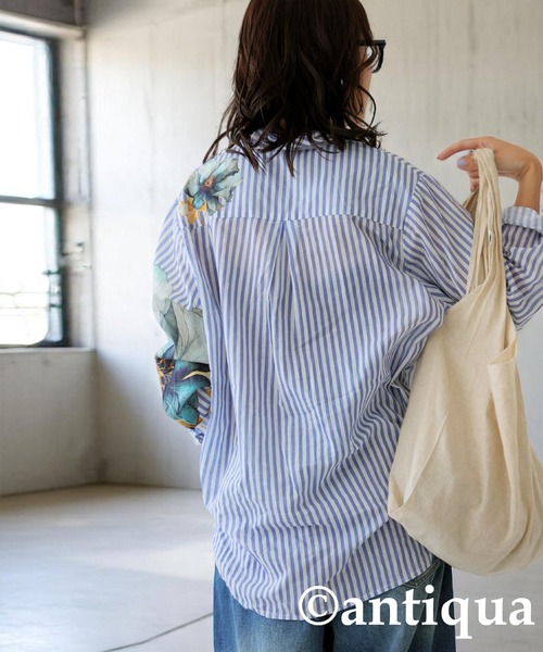 antiqua(アンティカ)の「花柄ストライプシャツ(シャツ/ブラウス・レディース・ブルー・ONESIZE)」の9枚目の写真