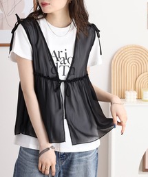 シフォンベスト+天竺AラインシルエットTシャツアンサンブル