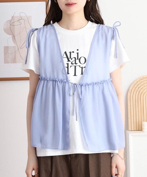atONE(アットワン)の「シフォンベスト+天竺AラインシルエットTシャツアンサンブル(Tシャツ/カットソー・レディース・ブラック/チャコール/ブルーグレー・L/M/3L/LL)」の9枚目の写真