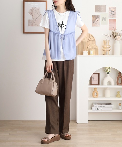 atONE(アットワン)の「シフォンベスト+天竺AラインシルエットTシャツアンサンブル(Tシャツ/カットソー・レディース・ブラック/チャコール/ブルーグレー・L/M/3L/LL)」の8枚目の写真