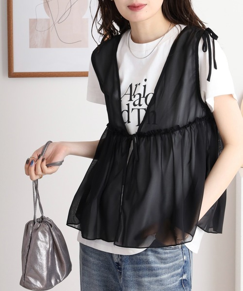 atONE(アットワン)の「シフォンベスト+天竺AラインシルエットTシャツアンサンブル(Tシャツ/カットソー・レディース・ブラック/チャコール/ブルーグレー・L/M/3L/LL)」の22枚目の写真