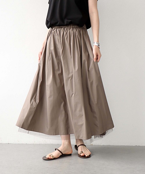 Jines（ジネス）の「タフタ×チュールギャザースカート（スカート・レディース・カーキ/ブラウン/グレー・38）」の3枚目の写真