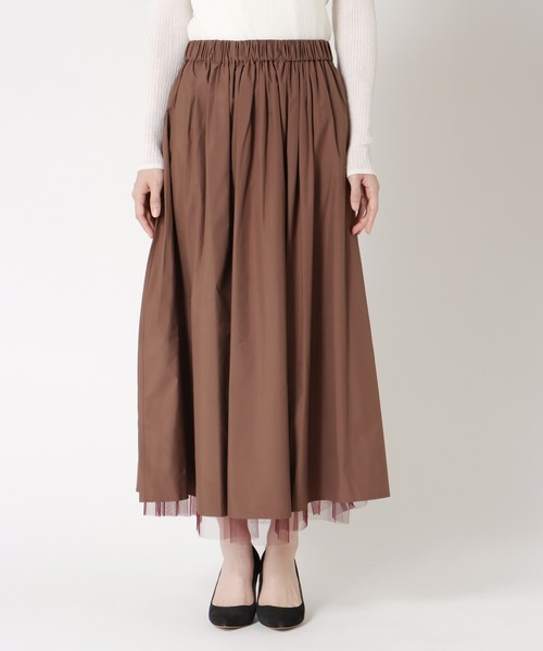 Jines（ジネス）の「タフタ×チュールギャザースカート（スカート・レディース・カーキ/ブラウン/グレー・38）」の4枚目の写真