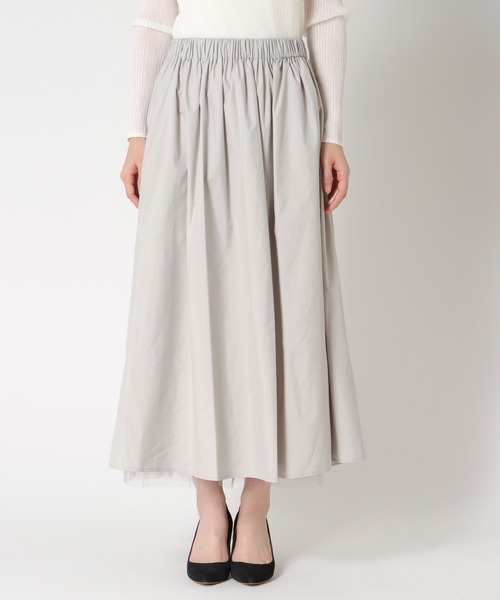 Jines（ジネス）の「タフタ×チュールギャザースカート（スカート・レディース・カーキ/ブラウン/グレー・38）」の7枚目の写真