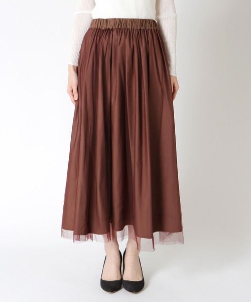 Jines（ジネス）の「タフタ×チュールギャザースカート（スカート・レディース・カーキ/ブラウン/グレー・38）」の5枚目の写真